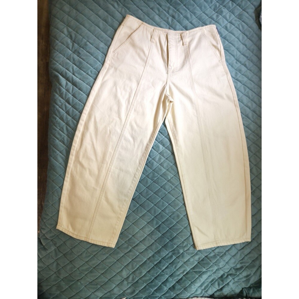 NWT Cream Utility Barrel Leg Pants High Rise Curved Seam Jeans Size 6 Fit Like 4